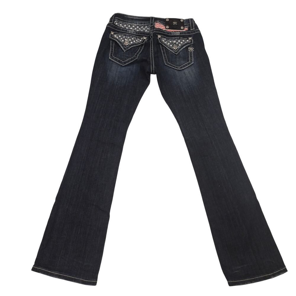 Miss Me American Flag Bootcut Jeans Dark Wash Denim Sequined Stars Stripes Sz 28